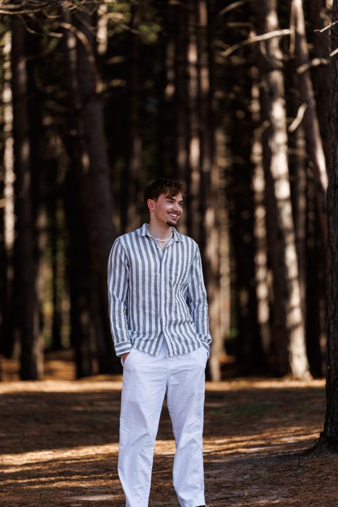 Jaymeson senior portrait in Duluth, Minnesota, woods and natural lighting.