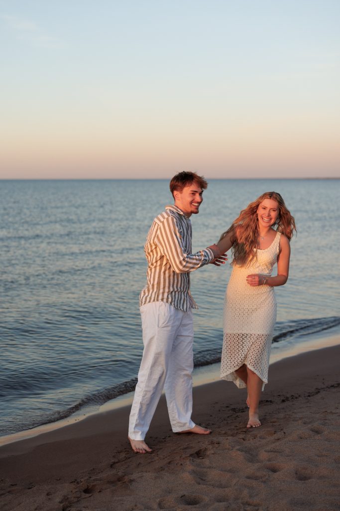 Jaymeson's senior portrait session on a Duluth, Minnesota beach at sunset.