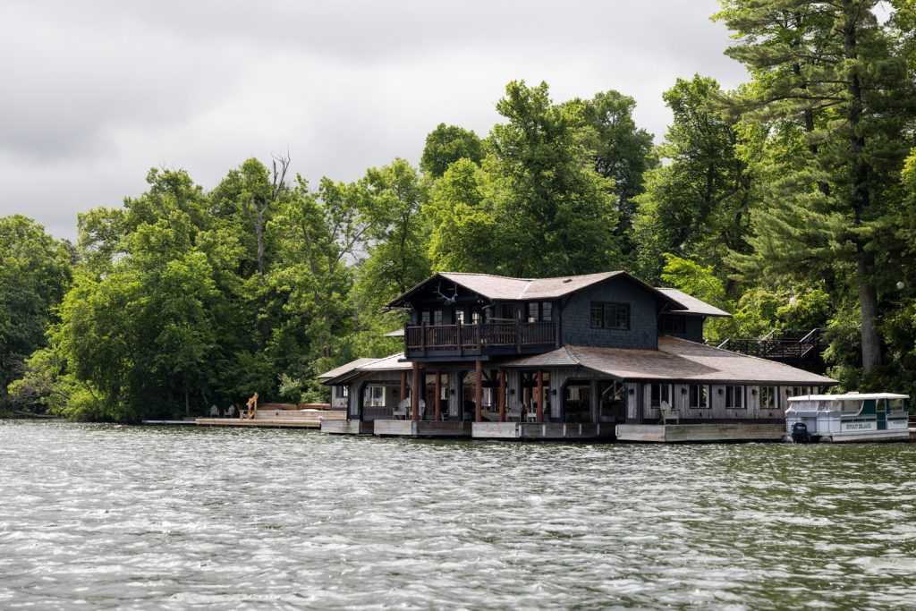 Stout’s Island Lodge boat house on Red Cedar Lake, Wisconsin wedding venue.