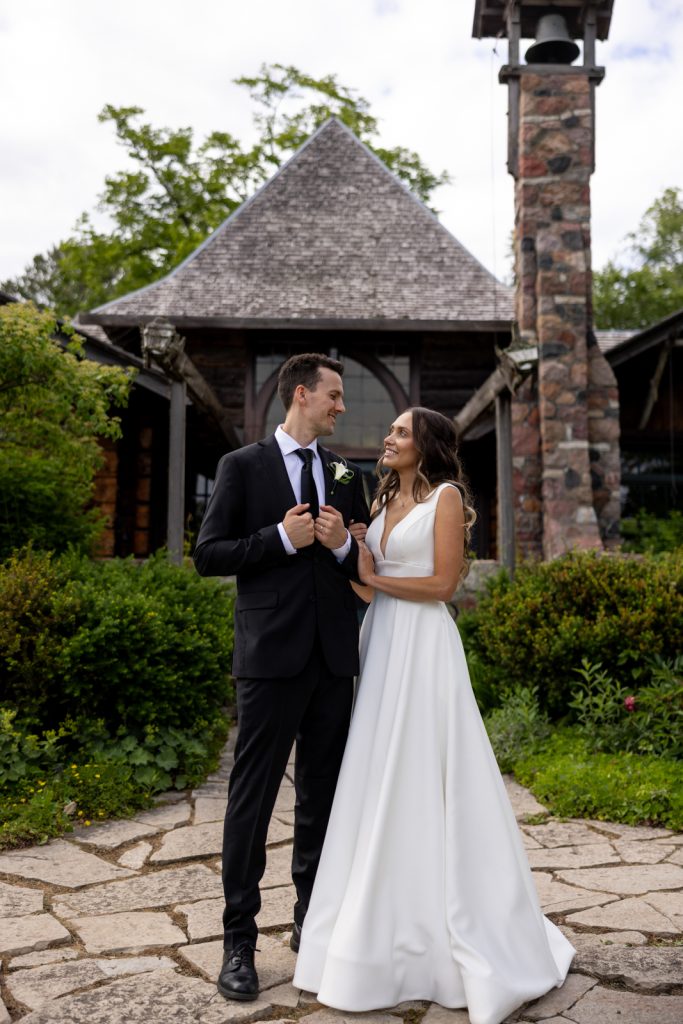 Brittany and Cole, the happy couple, at their Stout’s Island wedding in Birchwood, Wisconsin, near