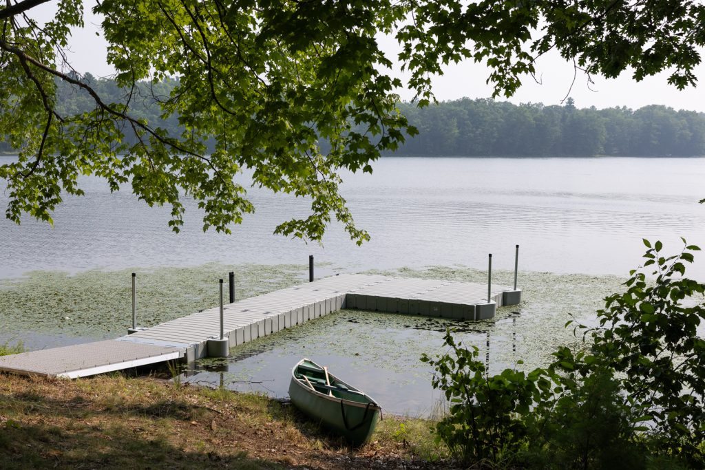 Lake view and dock at Hayward, WI wedding venue
