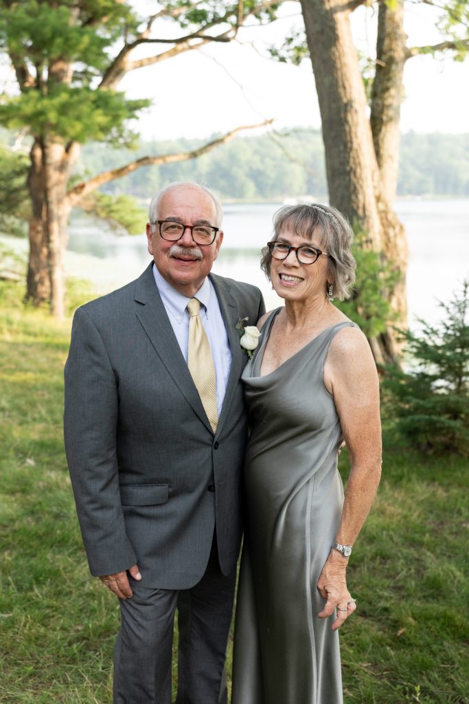 Bride and groom portrait at a lake wedding in Hayward, WI