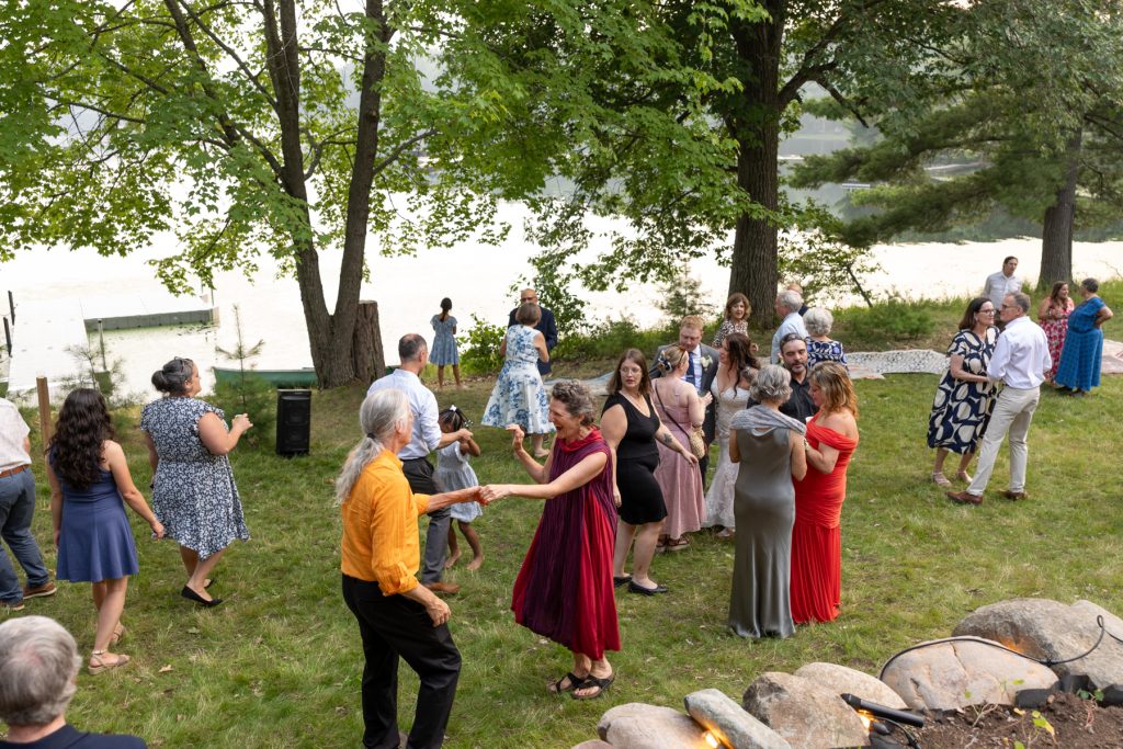 Wedding reception dance at lakeside cabin in Hayward, WI