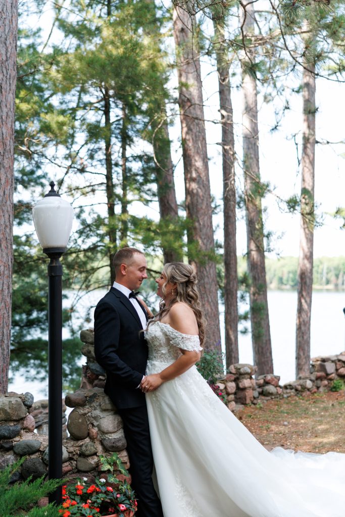 Bianca and Nick, the happy couple, share a loving gaze during their Lakewoods Resort wedding