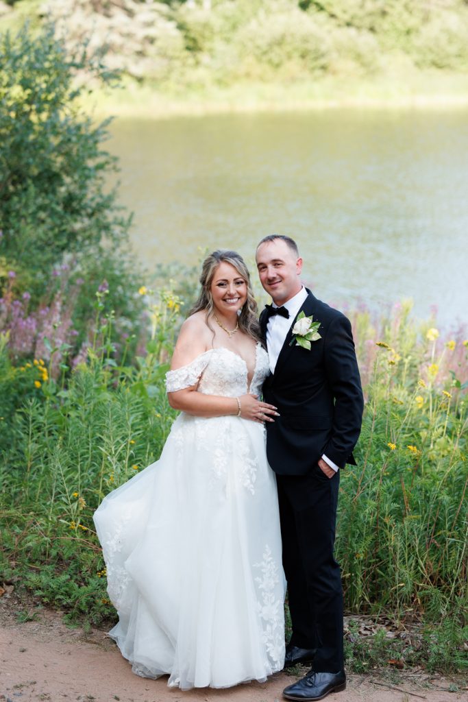 Bianca and Nick, the newlyweds, pose for a portrait at Lakewoods Resort in Cable, Wisconsin