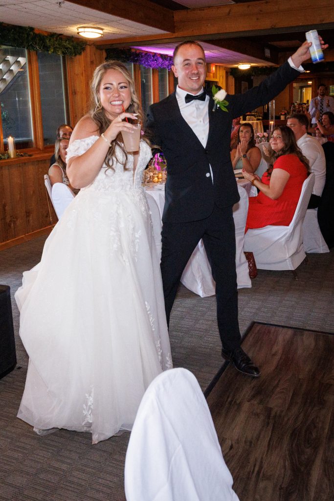 Bianca and Nick, the newlyweds, celebrate at their Lakewoods Resort wedding reception in Cable, Wisconsin