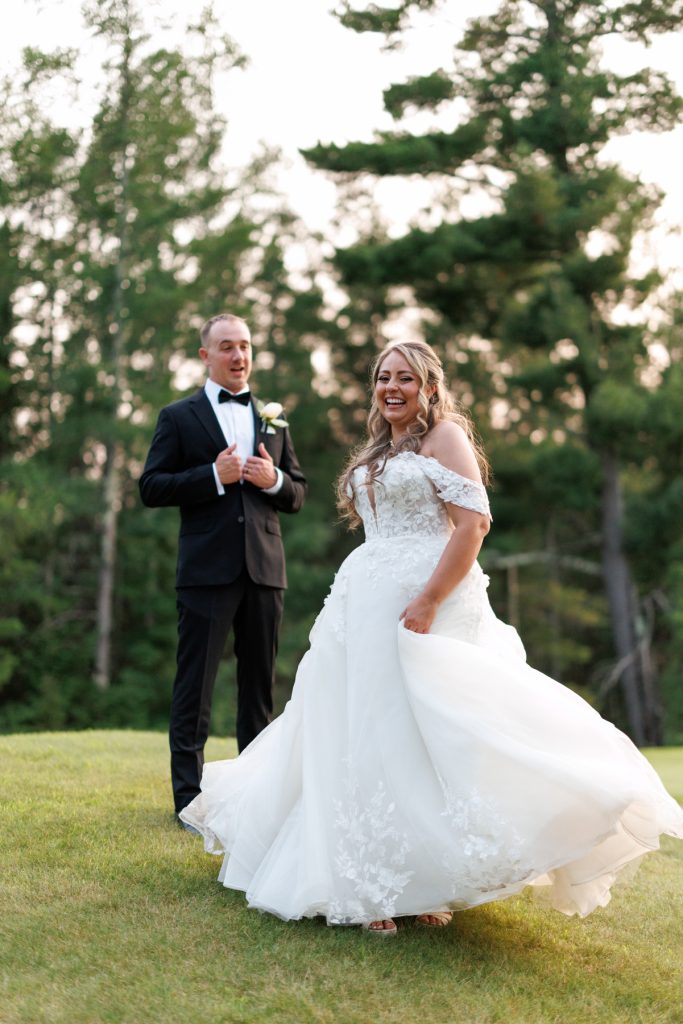 Bianca and Nick, the happy couple, laugh and twirl during their destination wedding photography session