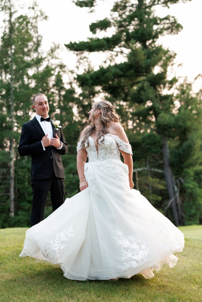 Bianca and Nick, the happy couple, share a joyful moment at their Lakewoods Resort wedding