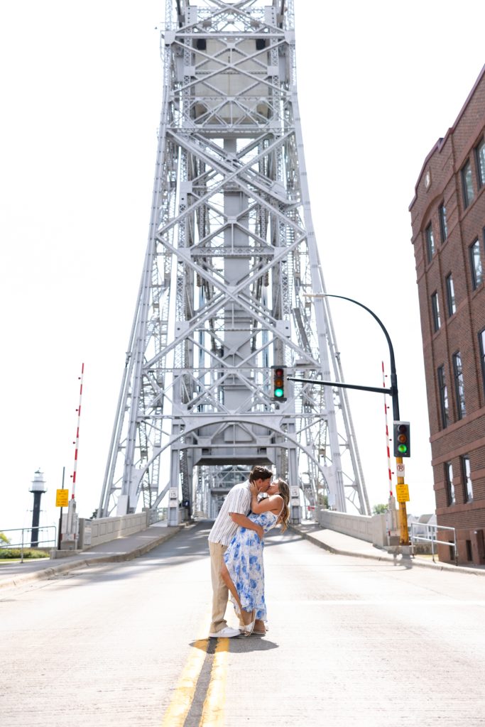 Cassie and Daniel share a romantic kiss during their engagement session in Duluth, Minnesota